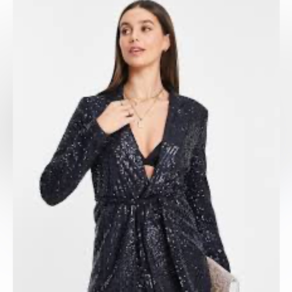 Tall Jersey Sequin‎ Suit Wrap Blazer. Size XS
